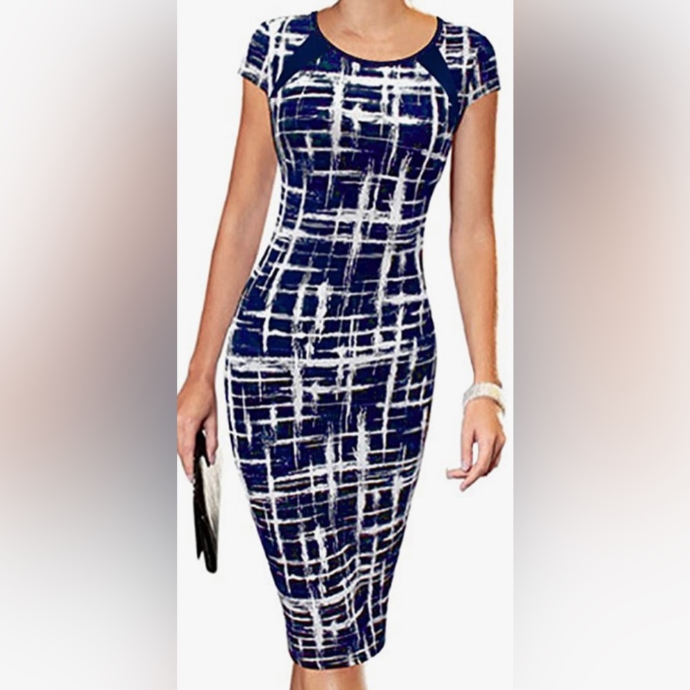Super cute, navy and white cat sleeved, business, casual dress, size medium